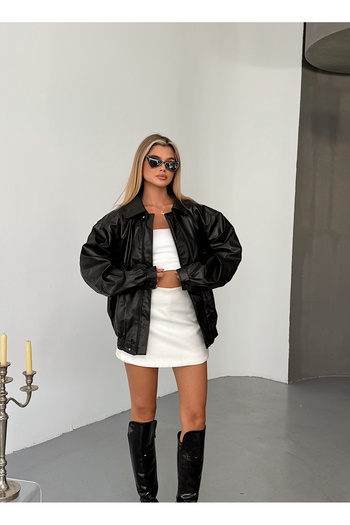 gentofSKY Oversize Bomber Leather Jacket - Street Style