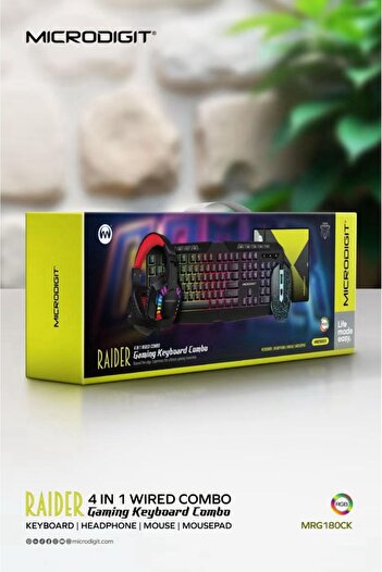 Microdigit Microdigit 4-in-1 Wired Gaming Kit with RGB Lighting - Keyboard, Mouse, Headset, and Mouse Pad for Gaming -