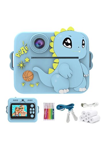VALA Children's Photo Camera with Instant Printing, VALA® 8K DINOZAUR, Dual Front-Back Camera with Autof