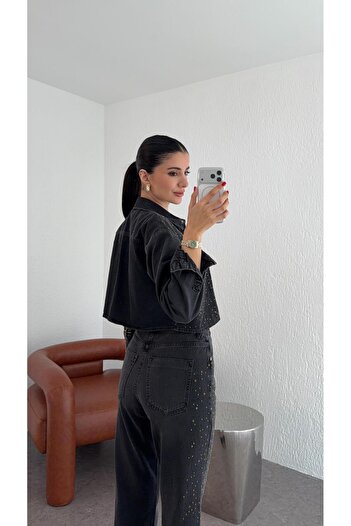 HAZELANNA Stoned Anthracite Denim Jacket