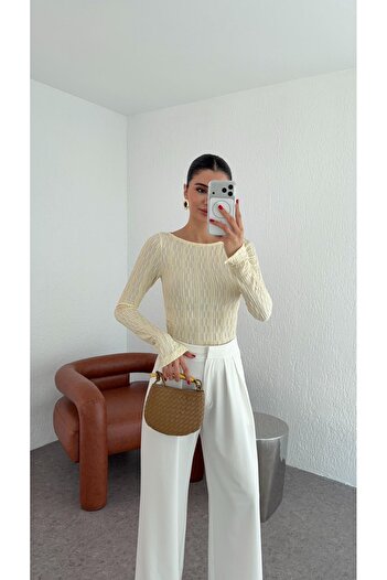 HAZELANNA Self-Patterned Yellow Blouse