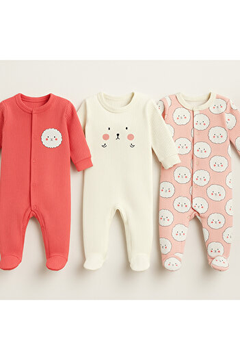 tinytrends Baby Girl 100% Cotton Sweet 3-Piece Snap-On Romper Set Newborn
