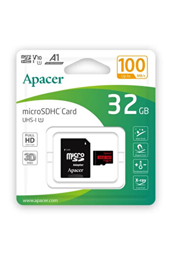 Apacer microSDXC UHS-I U1 V10 A1 32GB R100 card with SD adapter AP32GMCSH10UB-R