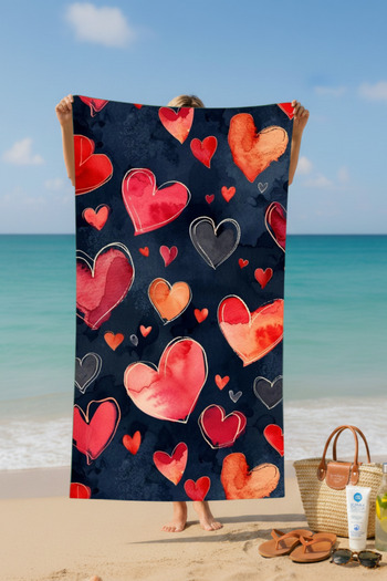 BETHA Hearts Patterned Cotton Beach Towel – Patterned Design – 75X150 cm