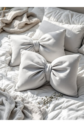 JACA Bow-Looking Inner-Filled Decorative Linen Fabric Pillow Ribbon Gift Throw Pillow Cushion Set (2 Pieces)