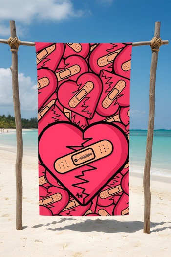 BETHA Heart Printed Patterned Cotton Beach Towel – Patterned Design – 75X150 cm