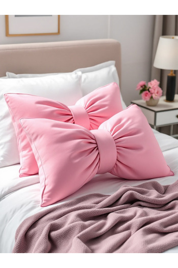 JACA Bow-Looking Inner-Filled Decorative Linen Fabric Pillow Ribbon Gift Throw Pillow Cushion Set (2 Pieces)