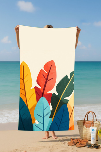BETHA Leaves Printed Cotton Beach Towel – Patterned Design – 75X150 cm