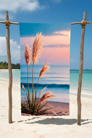 BETHA Coastal Landscape Patterned Cotton Beach Towel – Patterned Design – 75X150 cm