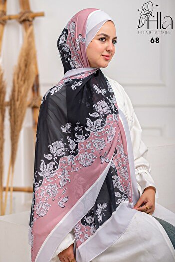 Hala Digitally printed chiffon shawl in different shapes and colors, set of 5 pieces, size 75 x 180