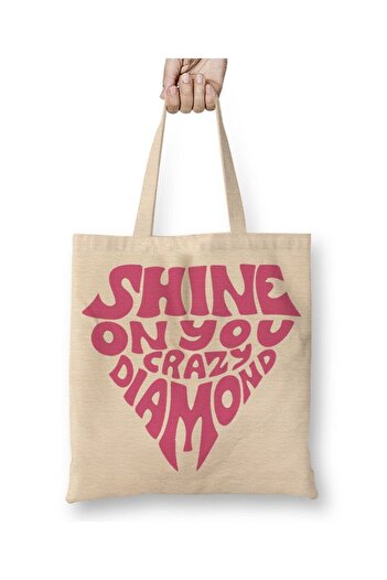 Toyaso Shine on You Crazy Diamond Adesivo Pink Floyd White Cloth Bag Long Handle Shopping Bag