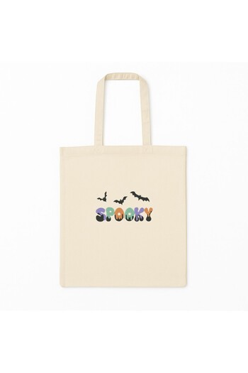 SHOPIENS Halloween embroidered tote bag Spooky pattern Multicolor beige