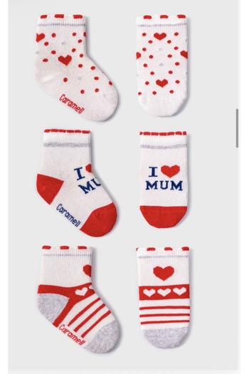 Caramell I Love Mum Written 3-Piece Sock Set