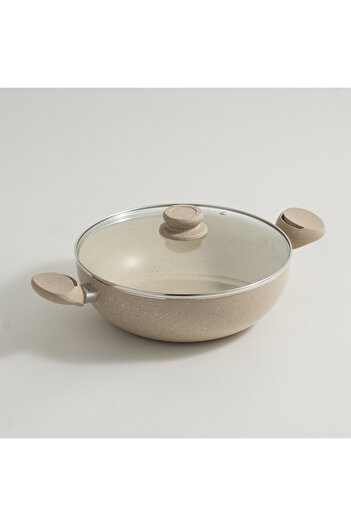 Alberto aluminum wok pan with glass lid 28*9*42cm, cream
