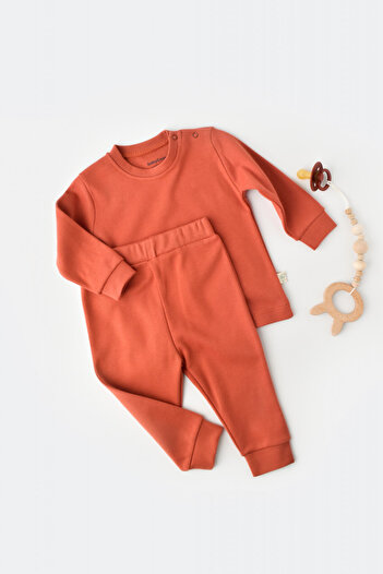 BabyCosy Organic Wear Long sleeve blouse and long pants set - 100% cotton - Cinnamon, BabyCosy
