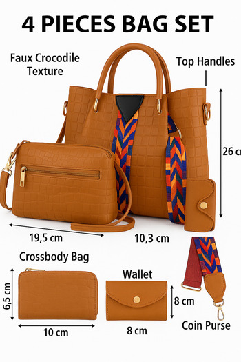 Generic Women’s PU Leather Handbag Set – Designer Tote Satchel Shoulder Bag with 3 Pouches