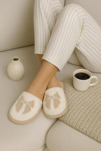 STOCON Women's Bow Embroidered House Slippers No Sound Sole Dowry Gift Bundle Slippers Stc1179