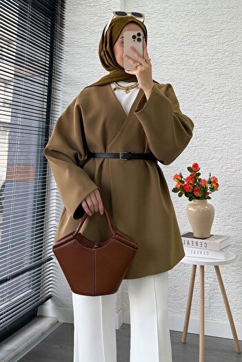 MELEK ARAZ Premium Double-Breasted Collared Belted Women's Jacket – Camel