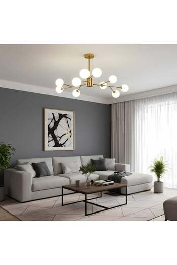 BAB Modern Golden LED Chandelier with Nine White Glass Balls