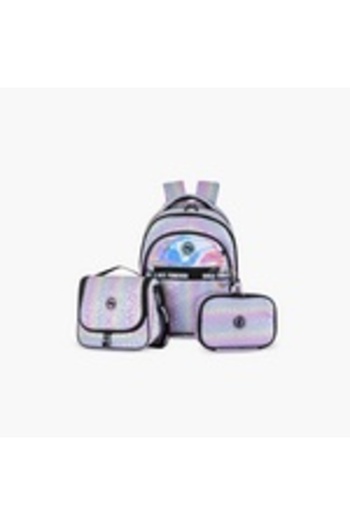 zmzm Printed School Bag with Lunch Bag and Pencil Case - Easy Kids - Good Vibes - Silver - 17 Inches