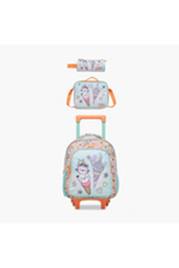 MAST School Trolley Bag Set with Lunch Bag and Pencil Case for Girls 2-5 Years with Cat Design from