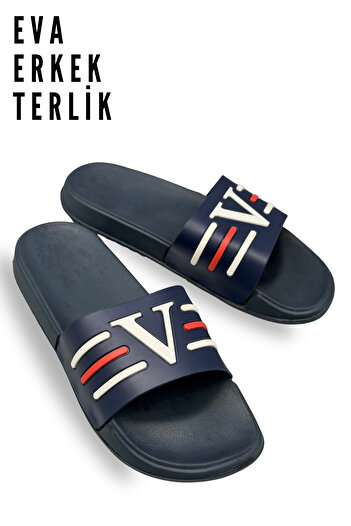 Moda Anna Lightweight Poly Men's Slippers V Model Pool Slippers 14198 Navy Blue Red