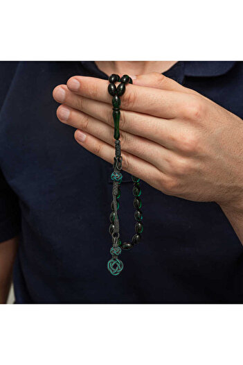 norsary Silver Kazaz Tassel Green Crimped Amber Prayer Beads