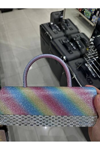 LOCK Rainbow Glitter Clutch Bag - Sparkling Evening Bag with Rhinestone Trim