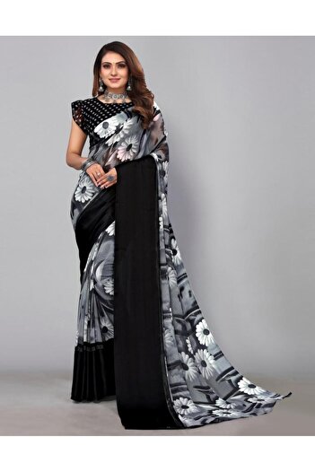 iza Grey Flower Georgette Saree