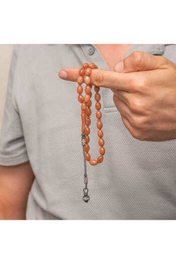 norsary Silver Ball Kazaz Tassel-Adorned Tightened Amber Prayer Beads