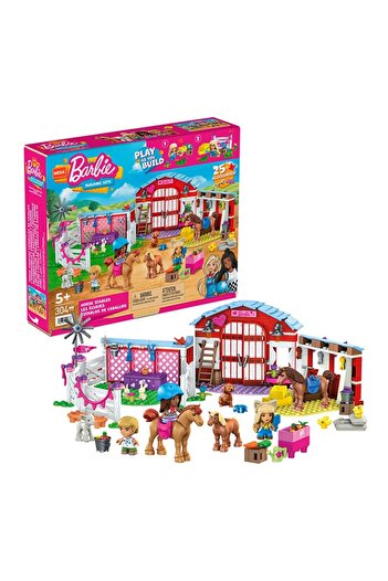 Barbie MEGA Pets Horse Stables Building Toy Playset with 3 Micro-Dolls, 9 Pets (304 Pieces)