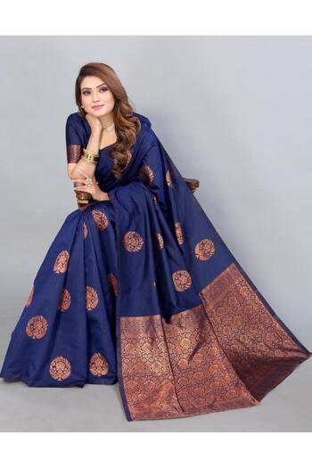 iza Navy Blue Banarasi Silk Saree