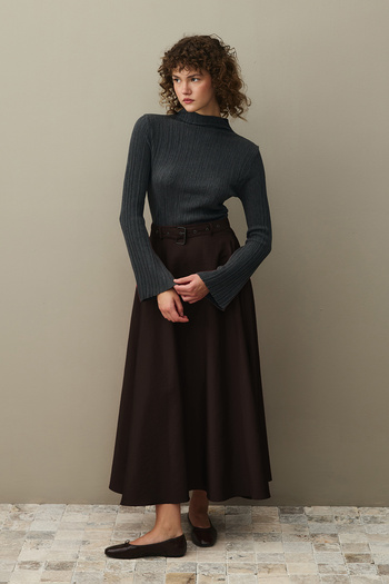 Fahhar Belted Skirt Bitter Brown