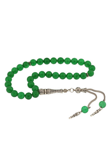 norsary Natural Stone Metal Tasseled Green Jade Stone Rosary
