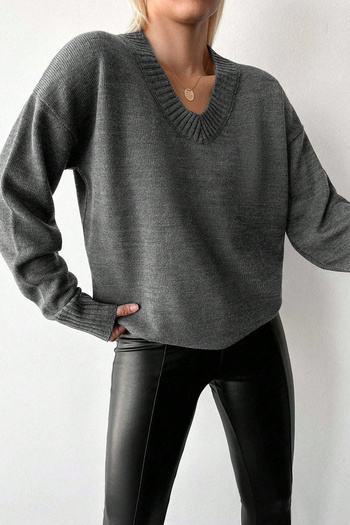 H&E LUXURY DESIGN Women's V-Neck Soft Textured Knit Sweater