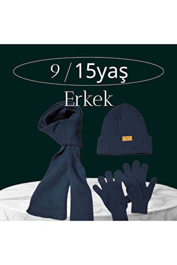 Kitti 9-15 Years Old Boy Scarf Beret Glove 3 Piece Set