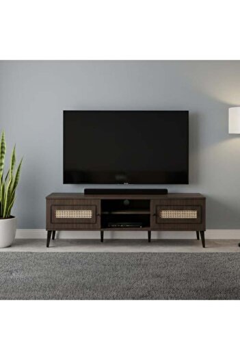 BAITY TV Table Wooden Malaysian Made 180 cm, 2 Drawers and Shelves - Brown