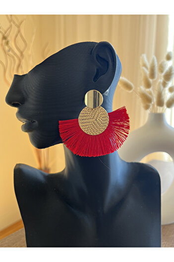 Büyük Hanım Elegant Red Metal Earrings with Tassels