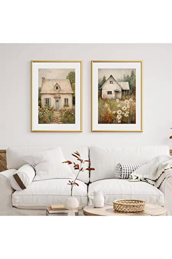 Linacci 2-Piece Gold Metal Frame Nature Home Real Glass Painting Set