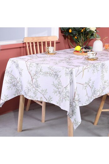 OBRO Luxury Rectangular Tablecloth – Premium Thick Fabric, Romantic Floral Print with Birds & Branches