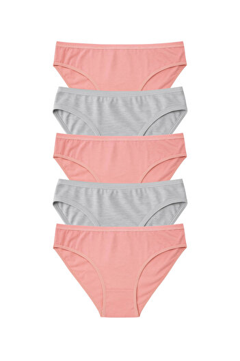 LİBELLA İÇ GİYİM Women's Cotton Lycra Bikini Panties 5 Pack – Pastel Color (Pink, Grey)