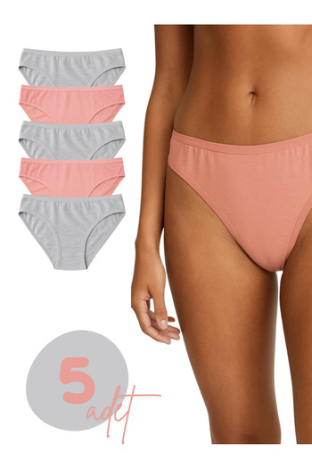 LİBELLA İÇ GİYİM Women's Cotton Lycra Bikini Panties 5 Pack – Pastel Color (Pink, Grey)