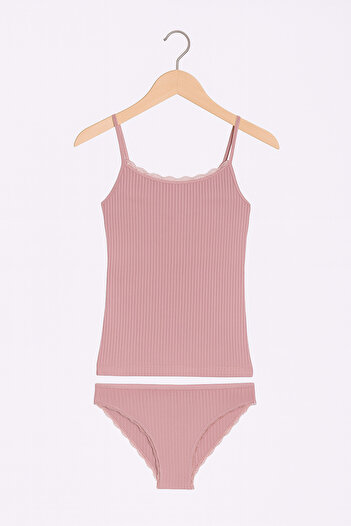 White Velvet Women's Dusty Rose Viscose Lycra Soft Fabric String Strap Tank Top & Slip Panties Set Q3I5K3L4Ekk