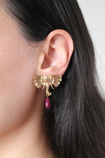 Luvix Design Purple Stone Detailed Earrings with Elephant Figure