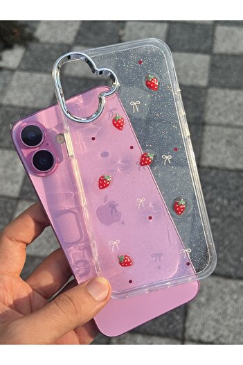 EDELFU iPhone 16 Plus - Strawberry Glitter Transparent Flashy Silicone Phone Case