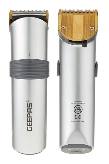 Geepas Professional Electric Hair and Beard Clipper with High Capacity Battery and 5 Stainless Steel Attachments