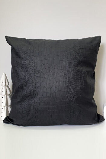 decofav Matte Black Faux Crocodile Leather Throw Pillow Cover - 43X43Cm