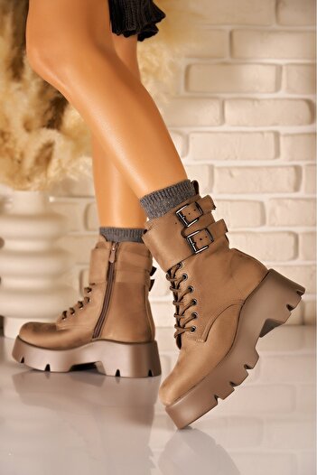 Joana Women's Kaki Suede Platform Ankle Boots