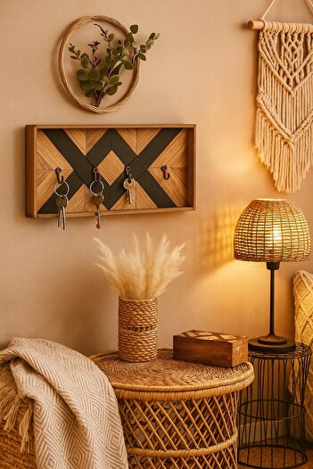 woodalbuba Decorative Wooden Painting Door Key Hanger Wall Key Holder