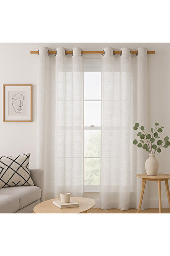 Five Store Linen fabric curtain with rings, modern style, Lienz, density 75 g/m2, 140 x 250 cm, beige